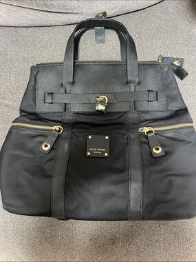 henri bendel Jetsetter Black Nylon Backpack with Gold Accents